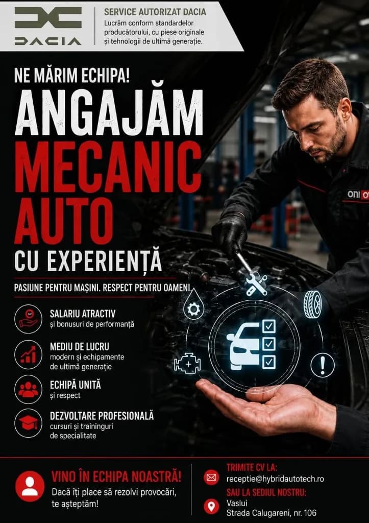 Mecanic auto la Hybrid Auto Tech Vaslui — angajăm coleg cu experiență